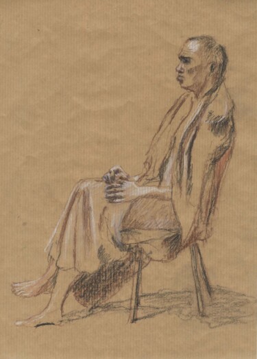 Drawing titled "L'homme soucieux VE…" by M Batté Gauthier (M B), Original Artwork, Pastel
