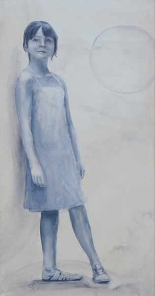 Peinture intitulée "La petite rêveuse" par M Batté Gauthier (M B), Œuvre d'art originale, Huile Monté sur Châssis en bois