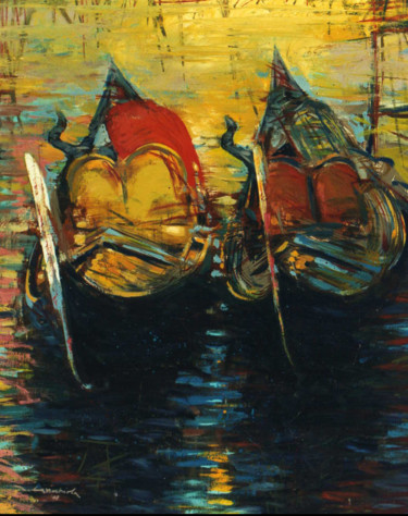 Painting titled "Gondole" by Maurizio Cavicchiola, Original Artwork, Oil