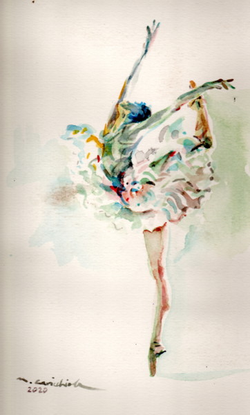 Pittura intitolato "ballerina #artistsu…" da Maurizio Cavicchiola, Opera d'arte originale, Acquarello