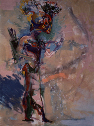 Painting titled "Guerriero" by Maurizio Cavicchiola, Original Artwork, Tempera