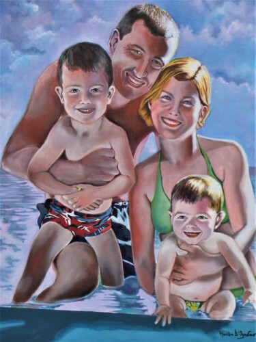 Painting titled "Famigliola in vacan…" by M.D-Agostino, Original Artwork, Oil