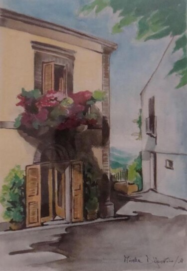 Painting titled "BALCONE" by M.D-Agostino, Original Artwork, Watercolor