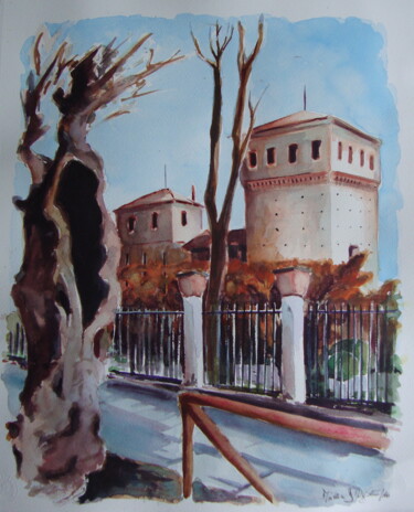 Painting titled ""Castello di Cheras…" by M.D-Agostino, Original Artwork, Watercolor