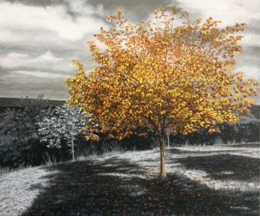 Painting titled ""Arbre d'automne"" by Mickael Gastineau, Original Artwork, Acrylic Mounted on Wood Stretcher frame