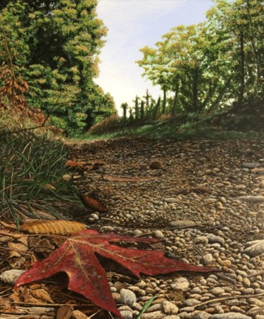 Malerei mit dem Titel ""Feuille d'automne"" von Mickael Gastineau, Original-Kunstwerk, Acryl Auf Keilrahmen aus Holz montiert