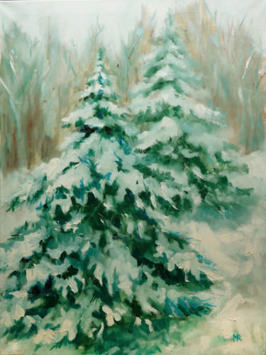 Картина под названием "Frost - Original pa…" - Мария Яковлева, Подлинное произведение искусства, Масло Установлен на Деревян…