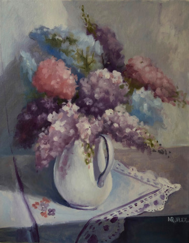 Painting titled "Delicate petals - p…" by Mariia Iakovleva, Original Artwork, Oil Mounted on Wood Stretcher frame