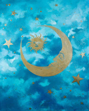 Painting titled "Silent night - star…" by Mariia Iakovleva, Original Artwork, Oil Mounted on Wood Stretcher frame