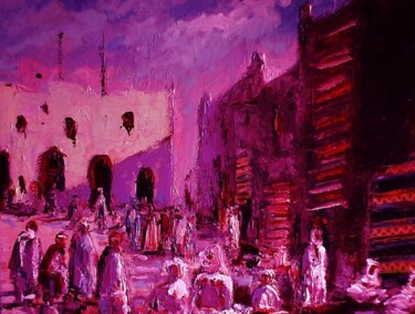 Peinture intitulée "Au coin du souk" par M'Hamed Saci, Œuvre d'art originale