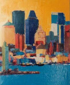 Peinture intitulée "Port de Montreal" par M'Hamed Saci, Œuvre d'art originale
