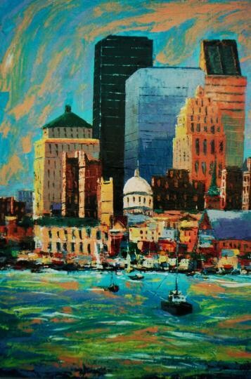 Peinture intitulée "Montréal, down town" par M'Hamed Saci, Œuvre d'art originale