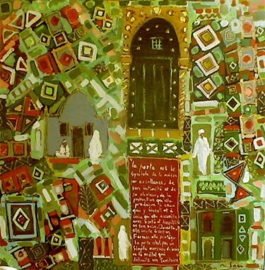 Peinture intitulée "La porte verte" par M'Hamed Saci, Œuvre d'art originale