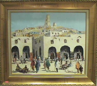 Peinture intitulée "Souk de Ghardaia" par M'Hamed Saci, Œuvre d'art originale