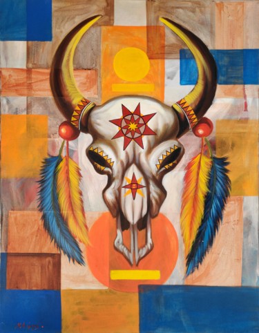 Painting titled "Decorative Skull" by M K Goyal, Original Artwork, Acrylic