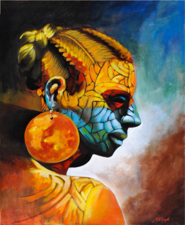 Malerei mit dem Titel "Tribal face" von M K Goyal, Original-Kunstwerk, Acryl