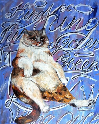 Painting titled "mr.Cat" by M K, Original Artwork, Acrylic Mounted on Wood Stretcher frame