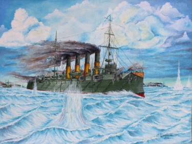 Painting titled "Крейсер I ранга "Ва…" by Vasilii Katrushenko, Original Artwork, Oil