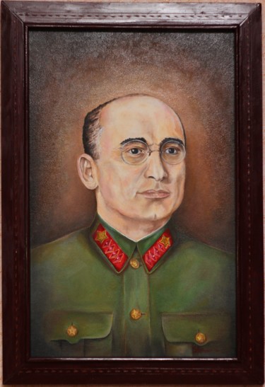 Painting titled "Нарком Берия Л.П." by Vasilii Katrushenko, Original Artwork, Oil Mounted on Wood Panel