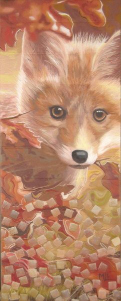 Painting titled "Fox Teddy" by Michel Lheureux, Original Artwork, Oil Mounted on Wood Stretcher frame