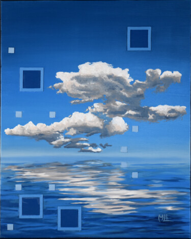 Painting titled "Head in the clouds" by Michel Lheureux, Original Artwork, Oil Mounted on Wood Stretcher frame