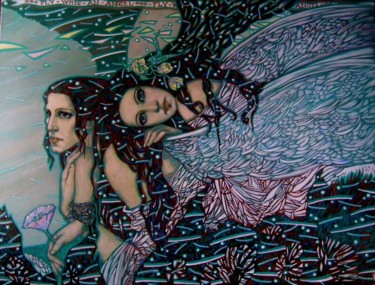 Painting titled "Полёт с Ангелом" by Marusya Dram, Original Artwork, Acrylic