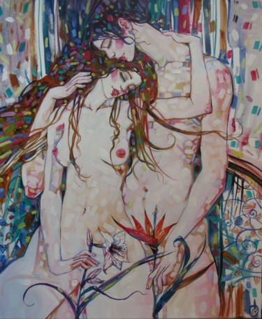 Картина под названием "Лилия и Стрелиция" - Marusya Dram, Подлинное произведение искусства, Масло