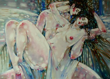 Картина под названием "На руках у меня зас…" - Marusya Dram, Подлинное произведение искусства, Масло