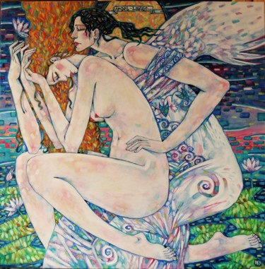 Painting titled "Ангел Озера" by Marusya Dram, Original Artwork, Oil