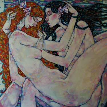 Картина под названием "Девушки" - Marusya Dram, Подлинное произведение искусства, Масло