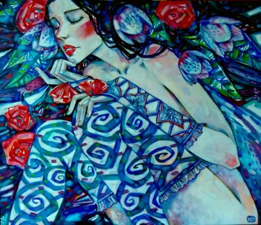 Картина под названием "Девушка" - Marusya Dram, Подлинное произведение искусства, Масло