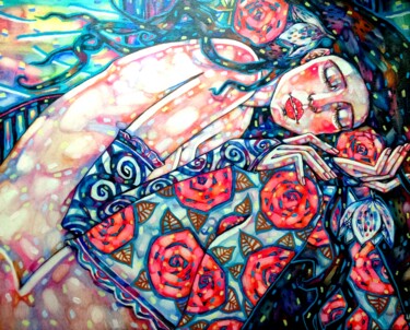 Картина под названием "Девушка в чулках" - Marusya Dram, Подлинное произведение искусства, Масло