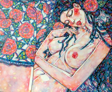 Картина под названием "девушка спит" - Marusya Dram, Подлинное произведение искусства, Масло