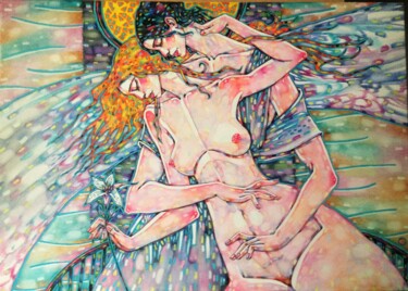 Painting titled "Ангел.Девушка.Лилия" by Marusya Dram, Original Artwork, Oil