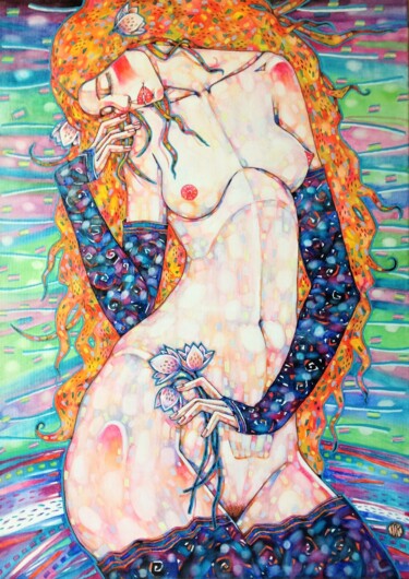 Malerei mit dem Titel "Она мечтает" von Marusya Dram, Original-Kunstwerk, Öl