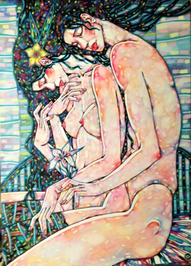 Картина под названием "Сны на двоих" - Marusya Dram, Подлинное произведение искусства, Масло