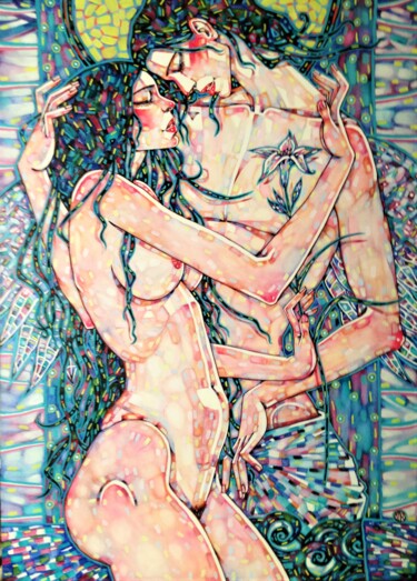 Картина под названием "ангел и девушка" - Marusya Dram, Подлинное произведение искусства, Масло