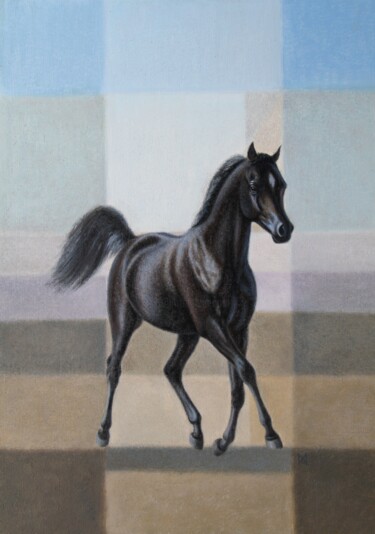 Painting titled "Au trot 002" by M.O Colatrella, Original Artwork, Oil Mounted on Wood Stretcher frame