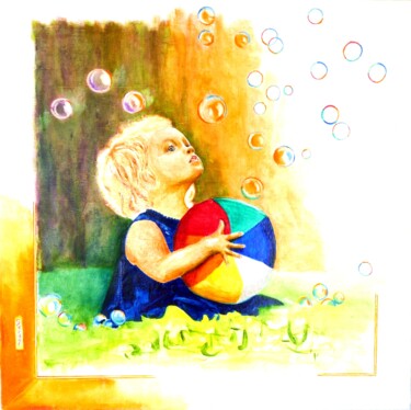 Peinture intitulée "Les bulles et l'enf…" par M.Ou Mme Rajot Jean Louis, Œuvre d'art originale, Huile