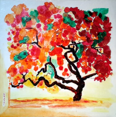 Peinture intitulée "Petit arbre japonais" par M.Ou Mme Rajot Jean Louis, Œuvre d'art originale, Huile