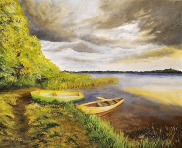 Painting titled ""Jezioro Gaładuś"" by Magdalena Romanowska-Niewiadomska (MRN), Original Artwork, Acrylic