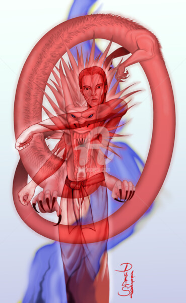 Цифровое искусство под названием "Dragon Rouge" - M. Séb, Подлинное произведение искусства, Карандаш