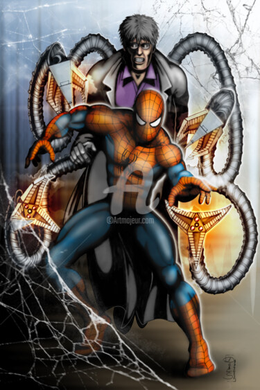 Digital Arts titled "Spiderman & Octopus" by M. Séb, Original Artwork, Pencil