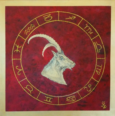Painting titled "Steinbock" by Martina Silber, Original Artwork, Acrylic