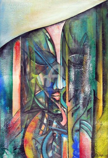 Peinture intitulée "Abstract Face VI" par M. Singh, Œuvre d'art originale, Huile