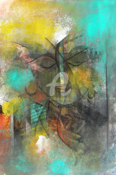 Картина под названием "Abstract Face 2013" - M. Singh, Подлинное произведение искусства, Масло