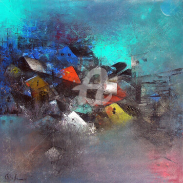 Malerei mit dem Titel "Abstract City 2014" von M. Singh, Original-Kunstwerk, Öl