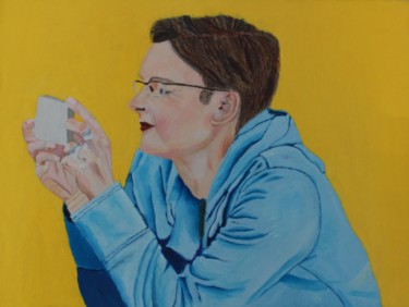 Malarstwo zatytułowany „Dziewczyna z telefo…” autorstwa Marek Szpakowski, Oryginalna praca, Olej
