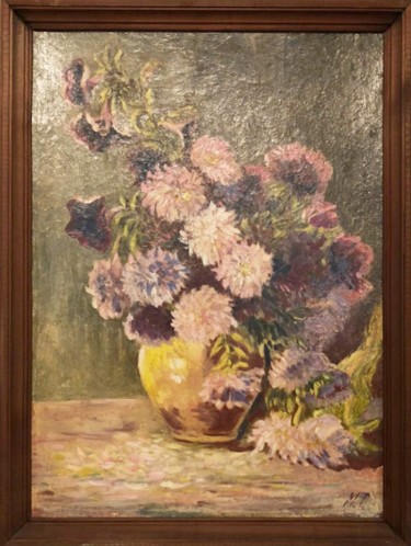 Painting titled "Vase Full of Purple…" by M. T, Original Artwork, Oil