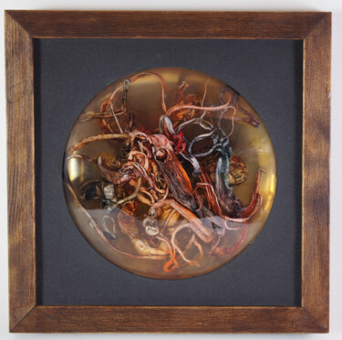 Painting titled "Composition (em b54)" by M.K Tyburowski, Original Artwork, Resin Mounted on Wood Panel